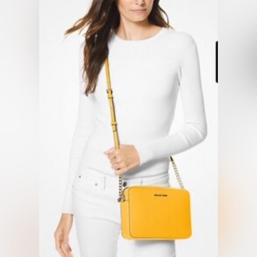 Michael Kors Jet Set Travel Crossbody Leather Bag - Bright Yellow